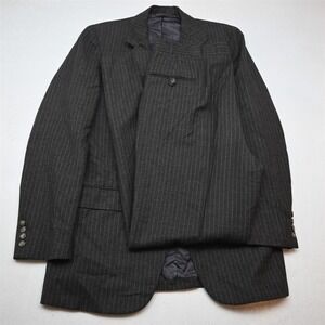 Vtg USA Southwick 40R 36x32 Heavyweight Brown Flannel Striped Wool Mens Suit